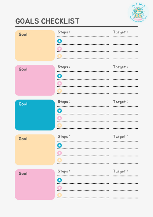 Jiro Soap "Feelin Cute" goals checklist - free printable
