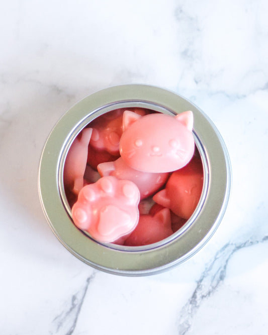 Cat Emoji Head and Paw Ecosoy Wax Melts | Biodegradable Glitter | Air Freshener | Kawaii Home Accessories | Set of 12 Wax Melts