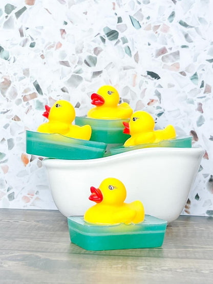 Rubadubdub Kids’ Rubber Ducky Soap Set of 3 | Juicy Peach Scented (With Bonus Bath Toy) | Handmade Vegan Soap | Stocking Stuffer Gift