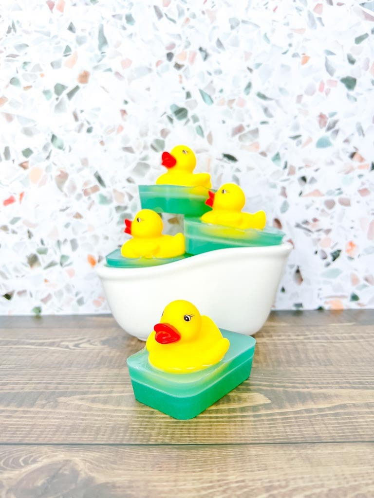 Rubadubdub Kids’ Rubber Ducky Soap Set of 3 | Juicy Peach Scented (With Bonus Bath Toy) | Handmade Vegan Soap | Stocking Stuffer Gift