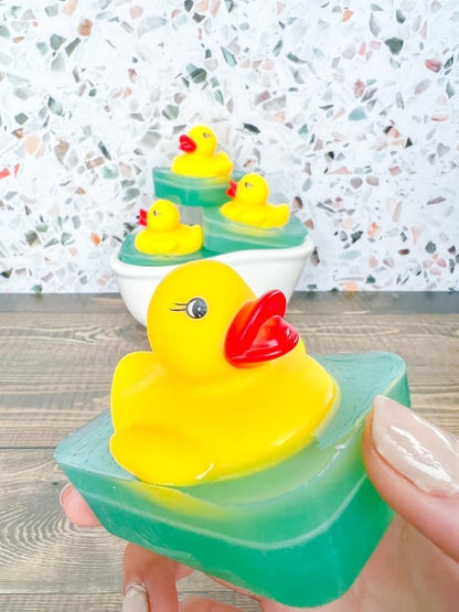 Rubadubdub Kids’ Rubber Ducky Soap Set of 3 | Juicy Peach Scented (With Bonus Bath Toy) | Handmade Vegan Soap | Stocking Stuffer Gift