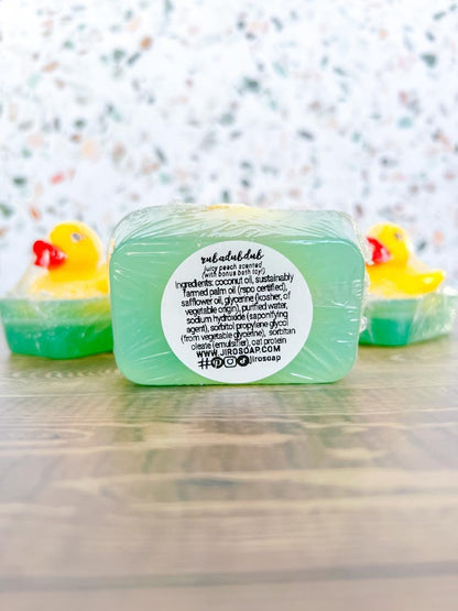 Rubadubdub Kids’ Rubber Ducky Soap Set of 3 | Juicy Peach Scented (With Bonus Bath Toy) | Handmade Vegan Soap | Stocking Stuffer Gift